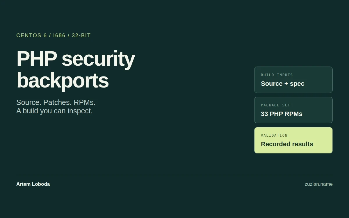 PHP security backports for CentOS 6 i686, showing source, patches and RPM build materials.